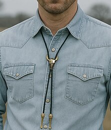 abordables -Collar de bolo con cabeza de toro para hombre: colgante de calavera de vaca occidental con cordón de cuero trenzado, accesorio vintage de estilo vaquero para conciertos de música country, rodeos y uso diario.