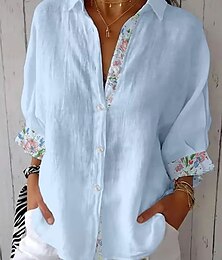 abordables -Mujer Camisa Floral Graphic Vintage Diario Elegante Manga Larga Cuello Camisero Tops regulares Trabajo Diario Botones Estampado Rosa Azul Piscina Morado Verano Primavera