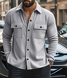 preiswerte -Herren Hemdjacke übergangsjacke Täglich Leicht Tasche Sommer Frühling Einfach Lässig Revers Hellgrau Armeegrün Jacken