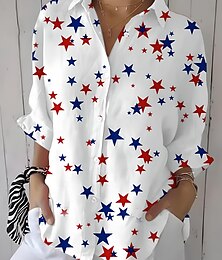 preiswerte -Unabhängigkeitstag Damen Patriotisches Fourth of July Hemd Grafik Flagge Stern Vintage Tropisch Alltag Langarm Hemd Kragen Regelmäßige Oberteile Arbeit Alltag Knopf Druck Weiß Rosa Blau Sommer