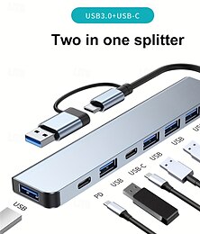 economico -Adattatore multiporta 7 in 1 USB C + hub USB 3.0 splitter con Type-C PD, 5 porte USB, compatibile con OTG, per MacBook, PC, tablet, PS4