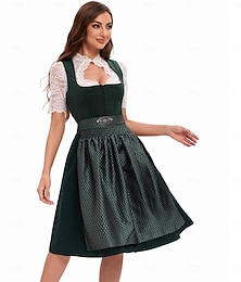 baratos -Vestido Dirndl Verde Bavaria Feminino com Avental de Cetim e Blusa de Renda para Oktoberfest