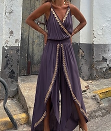 abordables -Femmes Normal Combinaison Streetwear Bloc de Couleur Sans manches Col en V Patchwork Rue Quotidien Coupe régulière Violet Été
