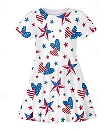 preiswerte -Mädchen' 3D Sterne Kleid Kurzarm Sommer Frühling Urlaub Täglich Ferien Prinzessin Schön Süß Kinder 4-12 Jahre Freizeitkleid Knielang Normale Passform