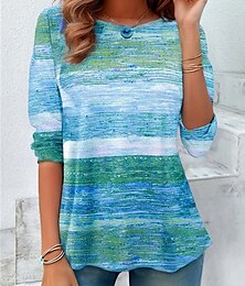 economico -Per donna Maglietta Blocco di colori Moda Moderno Manica Lunga Girocollo Top Regolari Quotidiano Stampato Blu Verde scuro Grigio Estate Primavera