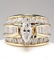 abordables -Anillo de cristal talla marquesa bañado en oro para mujer: una joya elegante y llamativa para bodas, compromisos y fiestas nocturnas.