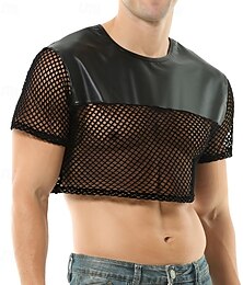 preiswerte -Schwulenstolz Halloween T-Shirt Crop-Top-T-Shirt Sexy Lederfetisch Netz Fischnetz Erwachsene Herren Halloween Karneval Clubwear Pride Parade Pride-Monat Einfache Halloween-Kostüme Verkleiden
