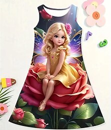 halpa -Tyttöjen 3D Kukka Haltia Mekko Hihaton Kesä Kevät Loma Päivittäin Pyhäpäivä Prinsessa Kaunis Makea Lapset 4-12 vuotta Rento mekko A linjainen mekko Polvipituinen Normaali