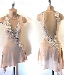 preiswerte -Eiskunstlaufkleid Damen Mädchen Eislaufen Kleid Champagner Patchwork Offener Rücken Netzstoff Hohe Elastizität Training Wettbewerb Eiskunstlaufkleidung Klassisch Kristall / Strass Ärmellos Eislaufen