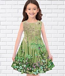 economico -ragazze' 3D Fiore Abito Senza Maniche Estate Primavera Vacanza Quotidiano Ferie Principessa Bello Dolce Bambini 4-12 Anni Vestito Casual Abito a trapezio Lunghezza al ginocchio Vestibilità regolare