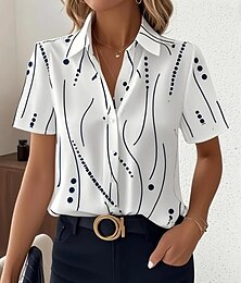 economico -Per donna Camicia Grafico Geometrico Quotidiano Casual Manica Corta Colletto a Camicia Top Regolari Quotidiano Bianco Estate Primavera