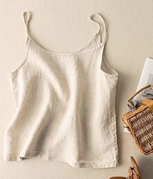 economico -Per donna Gilet in cotone e lino Blusa Semplice Moderno Casual Senza Maniche Spallina Top Regolari Ferie Uscire Nero Bianco Viola Albicocca Estate