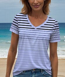 economico -Per donna Maglietta Ombre Grafico Geometrico Vintage Elegante Classico Manica Corta Scollo a V Top Regolari Quotidiano Uscire Abbigliamento mare Stampato Giallo Rosa Blu Viola Verde Estate Primavera