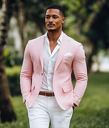 economico -Per uomo Blazer di Lino Giacca Sportiva Moda Casual Tinta unita Blazer Giallo Rosa Azzurro cielo Vestibilità standard Monopetto Un Bottone