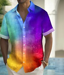 economico -Per uomo Arcobaleno LGBT Orgoglio Camicia Camicia Estiva Camicia con Bottoni Manica Corta Moda Casual Ferie Abbigliamento casual alla moda Estate Primavera Collo ripiegato Stampa 3D camicie con