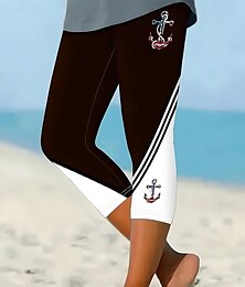 economico -Pantaloni Leggings Capri Donna Alta Elasticità Moda Vacanza Stile Nonna Costiera Lunghezza Completa Vita Media Stampa Grafica Strisce Oceano Termico Caldo Traspirante Morbido Elastico Outdoor Vacanza