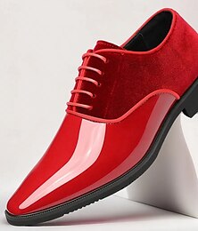 levne -Pánské červené lesklé společenské boty s elegantním povrchem - elegantní, vysoce lesklá formální obuv na svatby, slavnosti a zvláštní příležitosti