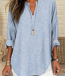 economico -Per donna Blusa Grafico A righe Elegante Manica Lunga Scollo a V Top Regolari Quotidiano Ferie Stampato Rosa Blu Verde Grigio Estate Primavera