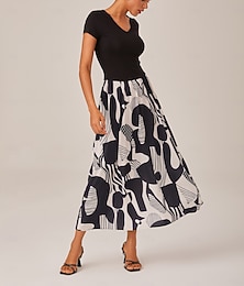 ieftine -Pentru femei Dame Rochie casual Rochie Lunga Rochie Maxi Negru Manșon scurt Geometric Vară Stil Nautic Vacanță Modern XS S M