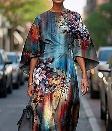 ieftine -Pentru femei Rochie Lunga Rochie Maxi Rochie casual Rochie de vară Modă Modern Zilnic Dată Sfârșit de săptămână Fit regulat Floral Geometric Lungime Manșon 3/4 Stil Nautic Roz Îmbujorat Roșu-aprins