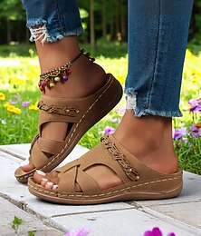 levne -Dámské pohodlné nazouvací sandály – červené sandály s širokým páskem a křížovým vzorem, ideální na lesní procházky a volnočasové dny