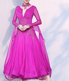 preiswerte -Gesellschaftstanz Kleid Kristalle / Strasssteine Damen Leistung Party Langarm Chiffon Spandex