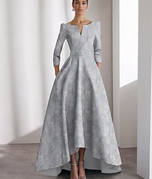 economico -Abiti da cocktail A-Line abito elegante invitata matrimonio asimmetrica maniche corte scollato a V nylon con stampa floreale abito per invitata a matrimonio