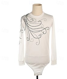 abordables -Haut de Patinage Artistique Homme Garçons Patinage Hauts Blanche Patchwork Spandex Haute Élasticité Entraînement Compétition Tenue de Patinage Classique cristal pailleté manche longue Patinage sur