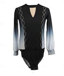abordables -Trajes de patinaje artístico para hombres y niños, ropa de competición de entrenamiento de alta elasticidad, ropa clásica de patinaje sobre hielo de manga larga con cristales y diamantes de imitación.