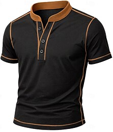 olcso -Férfi Henley ing Tee Top Rövid ujjú Kollázs Divat Dizájn Alap Dupla zsineg Kontrasztos varrás Színben passzoló dekoratív vonalak Henley Vakáció Utca Hétköznapi Nyár Minden évszak Fekete Medence Szürke