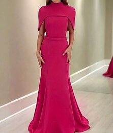 preiswerte -2-in-1 Capekleid, pink, Meerjungfrau/Trompete, Abendkleid, elegantes Kleid, formelles, halbformelles Hochzeitskleid, bodenlang, ärmellos, Rollkragen, mit Stretch-Krepp 2025