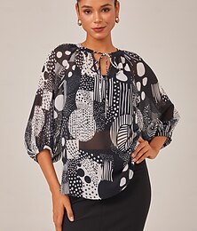abordables -chemisier femme encre imprimé floral mousseline élégant décontracté bureau printemps été automne
