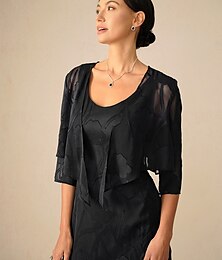 economico -Per donna Bolero Tinta unica Floreale Grafico Elegante Essenziale Manica 3/4 Asimmetrico Top corti Ospite di nozze Matrimonio in Spiaggia Nero Estate Primavera Autunno