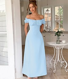 abordables -Ligne A Robes de Quinceanera Élégant Robe Formel Mariage Longueur au sol Manche Courte Épaules Dénudées Chiffon avec Plis 2025