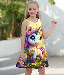 voordelige -Meisjes 3D Eenhoorn Jurk Mouwloos Zomer Lente Vakantie Dagelijks Feestdagen Prinses Mooi Zoet Kinderen 4-12 jaar Casual jurk A lijn jurk Tot de knie Normale pasvorm