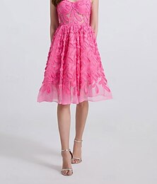 abordables -Robes de quinzième anniversaire A-Line robe élégante mariage invitée au mariage longueur genou sans manches décolleté en cœur polyester sans dos avec imprimé floral robe de mariage invitée 2025