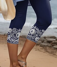 abordables -Leggings pour femmes Capri Pantalons Impression 3D Haute Élasticité Vacances Vintage Mode Longueur Mi-mollet Haute Taille Imprimé Graphique Floral Respirant Doux Extensible Formelle Vacances Bureau