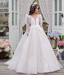 economico -Abito da ballo Strascico a Terra Abito da damigella d'onore bambina Prima comunione Elsa congelata Ragazze Abito da ballo carino Tulle con Arricciato Stile Reale Boho Misura 3-16 anni