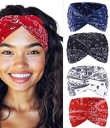 abordables -Lot de 4 bandanas bohèmes noués pour cheveux, turbans, sport, yoga, pour femmes