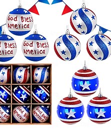 billiga -9 st/set patriotiska ornament för 4 juli-träddekorationer, självständighetsdagen röd vit blå splitterfri americana gnome hängande bollornament för arbetarnas juldekorationer minnesdagen