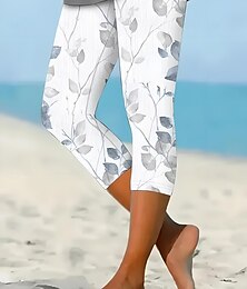 abordables -Leggings pour femmes Capri Pantalons Impression 3D Vacances Vintage Mode Longueur Mi-mollet Haute Taille Imprimé Graphique Floral Extensible Vacances Rue Décontracté Bleu Œuf de Rouge-gorge Noir