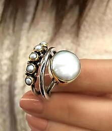 abordables -Anillo de perla vintage para mujer: estilo bohemio, perfecto para uso casual y de playa.