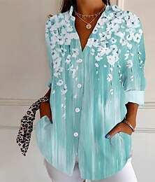economico -Per donna Camicia Top estivi Fiore Quotidiano Elegante Casual Manica Lunga Colletto a Camicia Top Regolari Lavoro Quotidiano Ferie Bottoni Rosa Blu Azzurro Primavera Autunno