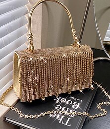 economico -Elegante borsa da sera in cristallo da donna con catena in argento, dettagli con perline e cerniera di alta qualità, perfetta per matrimoni, feste ed eventi formali.