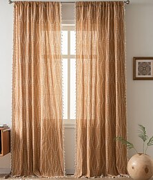 abordables -Rideaux boho en coton imprimé lin style à poche vintage ferme bohemian franges traitement de fenêtres 1 panneau rayures terracotta florales pour chambre salle à manger