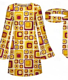 お買い得  -レトリ／ヴィンテージ 1970年代 グルーヴィー ドレス ヘッドバンド ヒッピー ディスコ 幾何学的な サイケデリック 女性用 ハロウィーン カーニバル バケーション 音楽祭 祭り 成人 ドレス ヘアバンド
