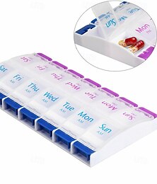 billiga -Daglig pillerfodral, 7-dagars veckovis medicinplanerare, am pm, stor bricka med 14 fack, medicinlåda med behållare för medicin, vitamin, kosttillskott, fiskolja