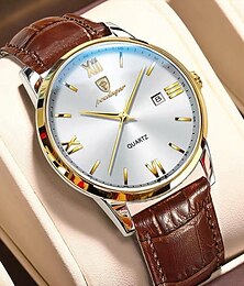 abordables -Reloj de Cuarzo 826 para Hombre - Caja de Aleación Ultra Fina Correa de Cuero Manecillas Luminiscentes Pantalla de Fecha Resistente al Agua 30M Estilo de Negocios Clásico