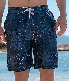 billige -Herre Shorts Strandshorts Snorer Grafisk Blad Tre Pustende Hurtigtørkende Knelengde utendørs Feriereise Hjem Ferie Etnisk stil Navyblå Elastisk