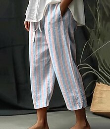 economico -Per donna Pantaloni ispirati al lino Pantaloni harem Moda Boho Lunghezza intera Misura del girovita medio A righe Elastico in vita Traspirante Confortevole Micro-elastico Streetwear Abbigliamento